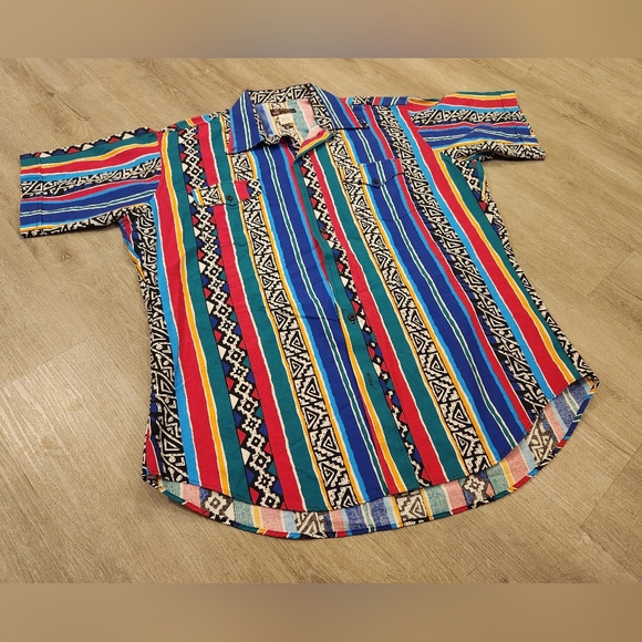 Vintage Ruddock Bros Western Shirt Brush Popper Cowboy Aztec Mens Size Large USA - Picture 2 of 10